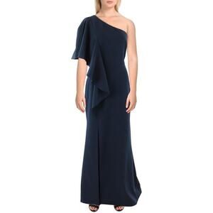 vince camuto one shoulder ruffle dress Vince Camuto Womens Size 4 Navy Floral One Shoulder Smocked Ruffle Midi  Dress